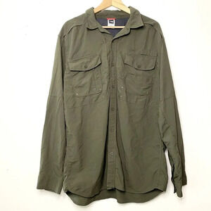 North Face Utility Button Down Shirt Military Green Vented Nylon Hiking XL